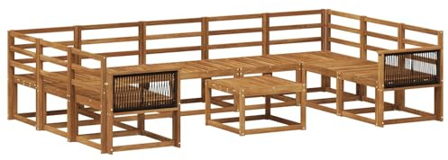 vidaXL Outdoor-Sofagarnitur 10 pcs Natur Massivholz Akazie, Garten-Sofaset, modernes Akazien-Outdoor-Couch, Flexibles Sectional, langlebige Terrassenmöbel für die Lounge im Hinterhof