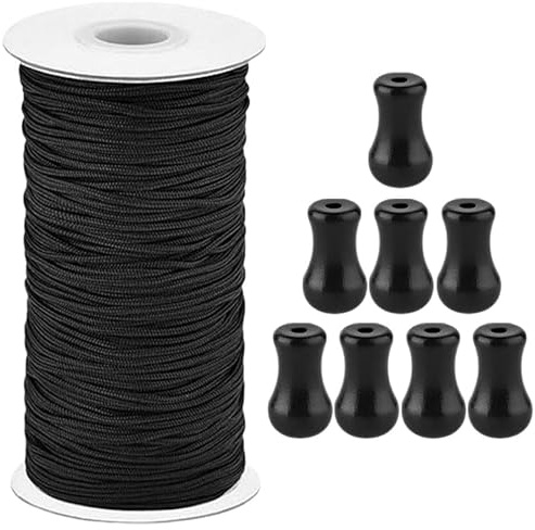 HAKIDZEL Repuestos Mosquiteras Enrollables con Tiradores de Cordón para Persianas, Cuerda de Persiana de 1.8mm Negra, Accesorios Duraderos para Cortinas y Extremo Ciego de Ventana