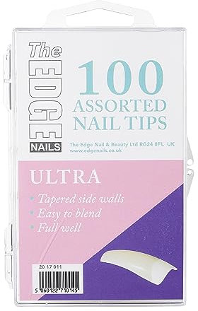 THE EDGE Ultra Nail Tips Assorted Sizes 1-10 (100 Pack) - Strong Nail Tips