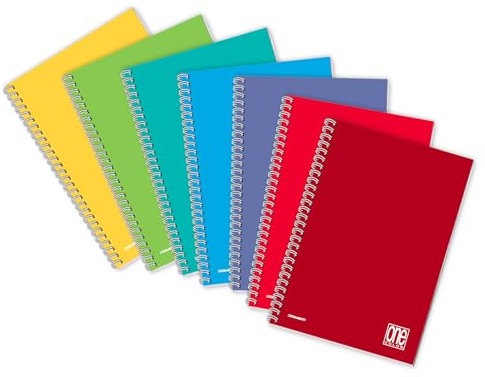 Blasetti One Color - Quaderno con spirale laterale formato A4 con fori archiviazione, Confezione da 5 pezzi, Carta 80gr, Copertina in cartoncino monocromatica - Rigatura 4M (quadretti 4mm)