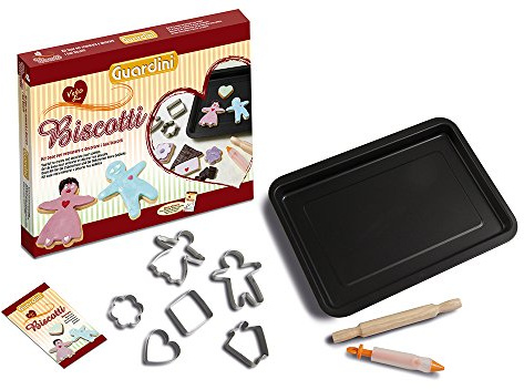 Guardini 4223015683 “Voglia di…” Basis-Kit Backblech mit Antihaft-Beschichtung 26 x 37 cm, Nudelholz 23 cm, 6-verzinnte Ausstechformen, Dekorspritze aus Kunststoff und Silikon, Rezeptbuch