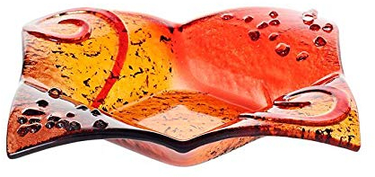 CRISTALICA Kerzenhalter Glasschale Blüte Tischdekoration Fusing Glas rot 16x16cm Handmade