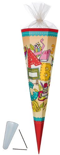 Schultüte - ABC Schulanfang 35 cm - mit/ohne Kunststoff Spitze - Tüllabschluß - Zuckertüte Nestler - für Mädchen Jungen Alphabet Buchstaben Zahlen Lernen