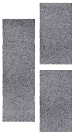HomebyHome Bettumrandung Schlafzimmer 3 teilig Teppich Grau - Waschbarer Bettumrandung Teppich Läufer Set Extra Flauschig Bettvorleger Schlafzimmer Bettset:2 St. 100x200 cm | 1 St. 80x250 cm