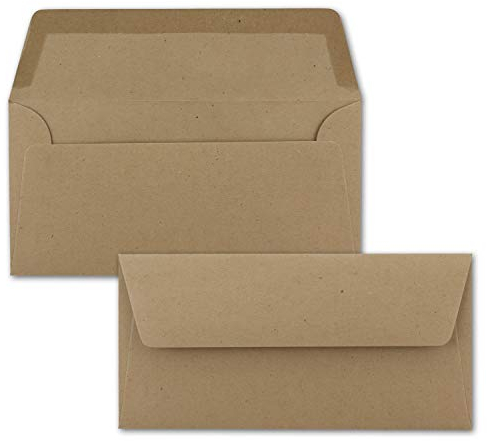 25x Kraftpapier Umschläge DIN Lang - Braun ÖKO - Nassklebung 11 x 22 cm - 120 g/m² breite Verschluss-Lasche - Recycling Papier - von NEUSER PAPIER