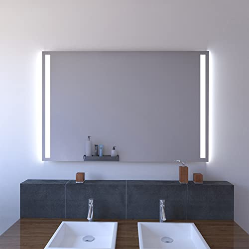 SARAR Badspiegel Spiegel Badezimmerspiegel mit LED-Beleuchtung 90x60 cm Made in Germany eckiger Wandspiegel Mirror Spiegel Bad mit Licht nach Maß Designo MA2110