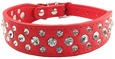 Newtensina Haustier Kragen Bling Welpen Halsband Niedlicher Hundehalsband mit Diamante für Mädchen - Red - XXS