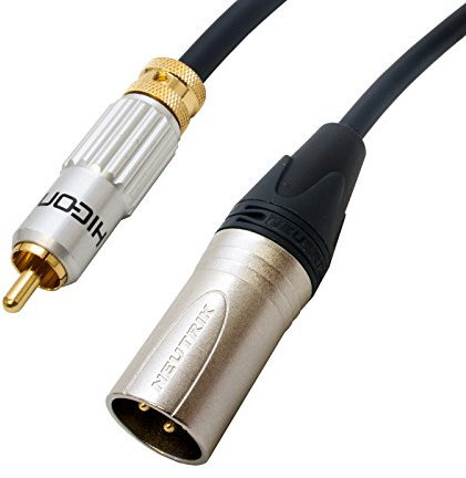 Locking RCA to Mono Male XLR Lead. HiCon Phono Plugs. Van Damme Cable. (2m)