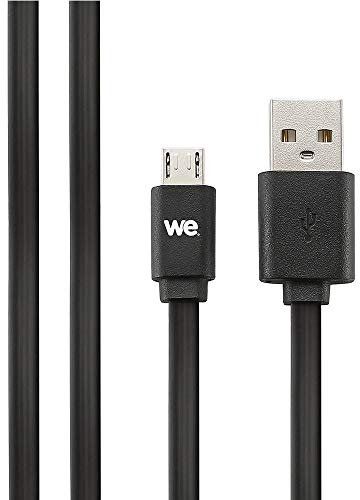 WE Câble Micro USB Plat 2m réversible - Connecteur Ultra Résistant - Charge Rapide pour Samsung Huawei Nexus Sony - Noir