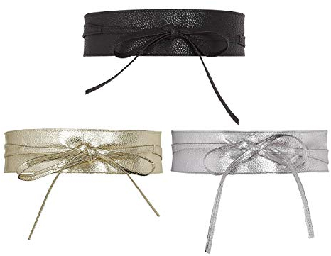 CHIC DIARY Damen Fashion Gürtel Breiter Taillengürtel Hüftgürtel Bindegürtel Ledergürtel in vielen Farben, Schwarz+Silber+Golden, Einheitsgröße