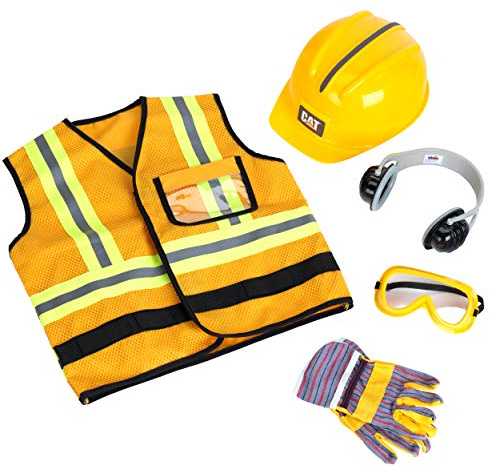 Theo Klein 3224 Caterpillar Bauarbeiterweste | Mit Helm, Handschuhen, Brille und Ohrenschützern | Schutzweste passt 3-6-Jährigen | Maße: 43 cm x 38 cm x 14 cm | Spielzeug für Kinder ab 3 Jahren