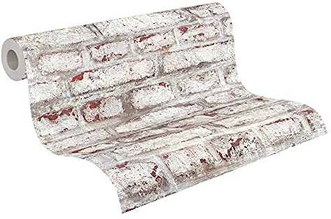 A.S. Création Papier Peint Brique Elements Papier peint intissé - 10,05m x 0,53m - Blanc Brun Gris Fabriqué en Allemagne 362801 36280-1