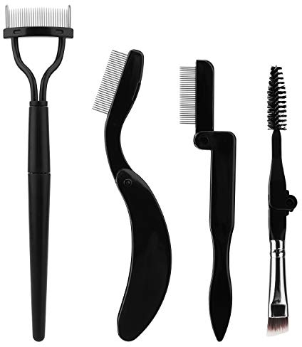 Akwox 4 Stück Faltbarer Wimpernkamm, Edelstahlzähne, Augenbrauenkamm, Wimpernkammer, Make-up-Pinsel, Mascara Applikator