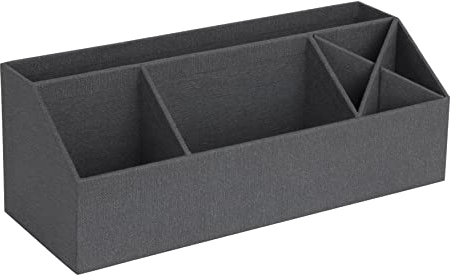BIGSO ELISA Schreibtisch Organizer mit 4 Fächern – Ordnungssystem für Zettel, Büroklammern, Stifte usw. – Sortierkasten aus Faserplatte und Papier in Leinenoptik – schwarz