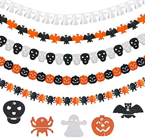 Xinmeng Halloween-Banner, 5 Stück, Halloween-Dekoration, Kürbis, Fantasy, Fledermaus, Spinne, Totenkopf, Halloween-Papier-Banner, für Halloween-Bar, Heimdekoration