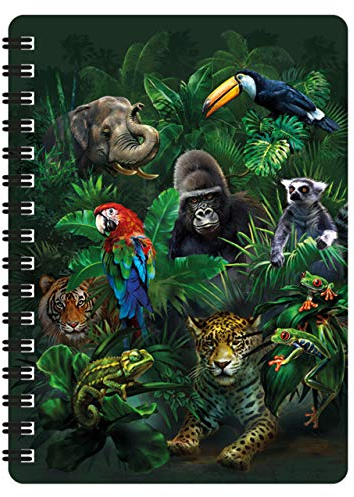 3D LiveLife Jotter - Jungle Pals von Deluxebase. Linsenförmigeses 3D-Wildtier-A6-Spiral-Notizbuch. Liniertes Notizbuch mit Kunstwerken, die von der bekannten Künstlerin Tami Alba lizenziert wurden