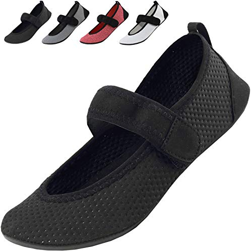 Barfussschuhe Frauen mit Klettverschluss Badeschuhe Damen Schnell Trocknend Wasserschuhe Herren Strand Aqua Schuhe Männer Leicht Weiche Verstellbar Schwarz Gr.42/43