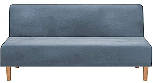 BXFUL Samt Sofabezug ohne Armlehnen 3 Sitzer Stretch Couchbezug Elastischer Abdeckung Husse für Sofabett Sofaüberzug Armless rutschfest (Grau Blau)
