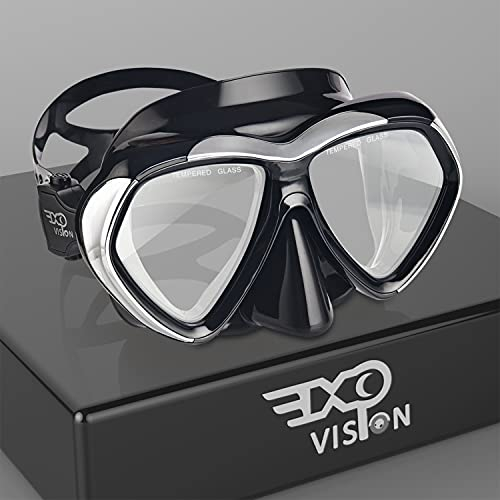 Schnorchel Tauchmaske, Anti-Leck Scuba Dive Schwimmbrille mit Nasenschutz Easybreath gehärtetes Glas Professionelle Schwimmausrüstung zum Schnorcheln Freitauchen (Schwarz)