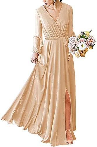 N/ C Wedding Bridesmaid Dress for Women Chiffon Long Sleeve Long Prom Evening Gowns Dusty Blue UK20