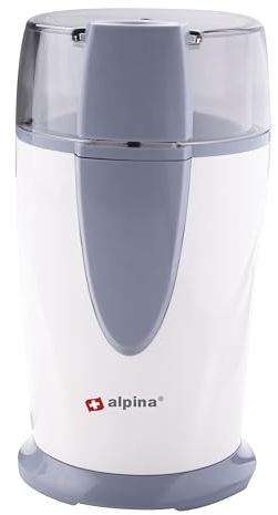 alpina Kaffeemühle Elektrisch - 150 Watt - Auch Nussmühle, Getreidemühle und Mühle für Samen - 65 Gramm pro Zyklus - Edelstahl Messer - Anti-Rutsch-Füße