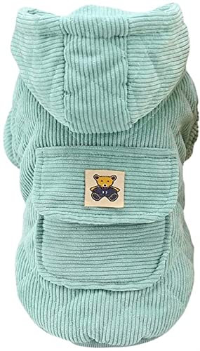 DHGTEP Hundemantel Cord Hundejacke Fleece Hoodie Warm Winddicht Welpenjacken Hundebekleidung Herbst Winter Bekleidung für Kleine Mittlere Hunde (Farbe : Grün, Größe : L)
