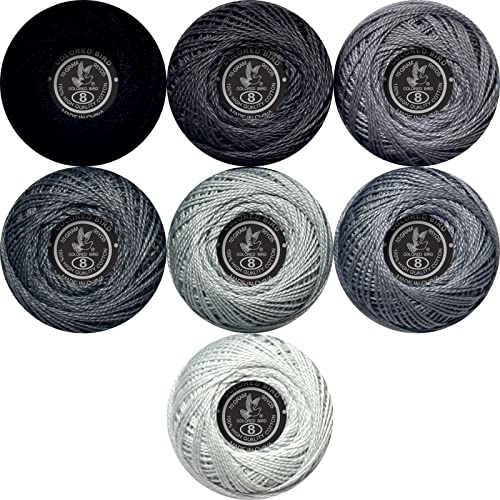Soft 7 Colors Size 8 Crochet Yarn,2 Ply Cotton Thread for Crochet ,Cross Stitch Needlepoint Hand Embroidery, Beaver Gray Gradient