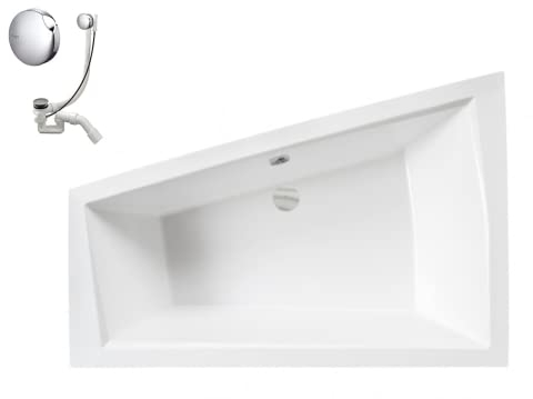VBChome Badewanne 170x125 cm Acryl SET Schürze Siphon Wanne Ecke Eckbadewanne Weiß Design Modern Ablaufgarnitur Viega Simplex Wanne links Schürze Ablaufgarnitur Füße Badewanne für zwei