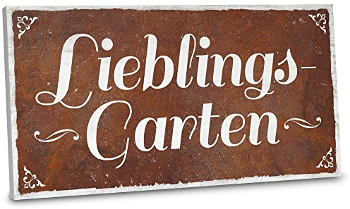 ARTFAVES® Gartenschild - Lieblingsgarten | Shabby Chic Vintage Gartendeko, Schild mit Spruch zum Thema Garten/Hobbygärtner/Rost Optik | Größe: 30 x 15 cm
