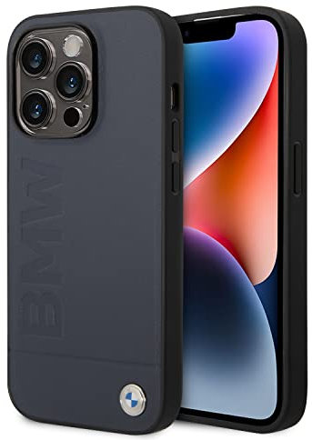 CG MOBILE BMW Handyhülle für iPhone 14 Pro in Marineblau, Echtleder, Hot Stamp, Anti-Kratzer Schutzhülle mit einfachem Snap-on, Stoßdämpfung & Signatur-Logo