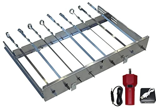 Neu walexo Spießdreher (universell), incl. 9 Edelstahlspieße mit verschiedenen Motoren (mit 5V USB-Motor+Powerbank 1000mAh)