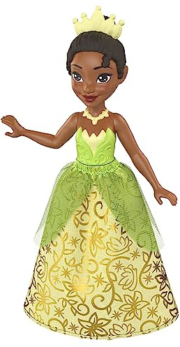 Mattel Disney Princess Toys, Small Dolls, Tiana Posable Doll with Sparkling Clothing Inspired by Disney Movie, Gifts for Kids, HLW71