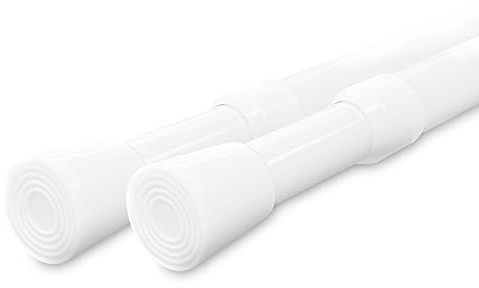 JJ PRIME - 2er Set Gardinenstangen Ausziehbar ohne Bohren | Spannstangen für Vorhänge | Ausziehbare Gardinenstange | Teleskop-Gardinenstange für Kleiderschrank, Fenster, Schrank (85-150 cm), Weiß