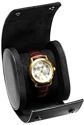 ROSELLE Uhrenetui für Damen und Herren mit Wildlederfutter, Uhrenrolle, Reiseetui, Aufbewahrungs-Organizer und Display (schwarzes Kreuz, 1 Schlitz)