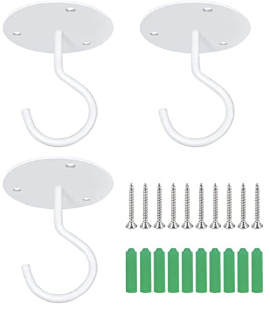 Ticway 3 Pcs Ceiling Hooks for Hanging Plants, Wall Mounted Planters Hooks for Outdoor Plants, Hanging Basket, Bird Feeders, Wind Chimes, String Lights, Lanterns (White A1)
