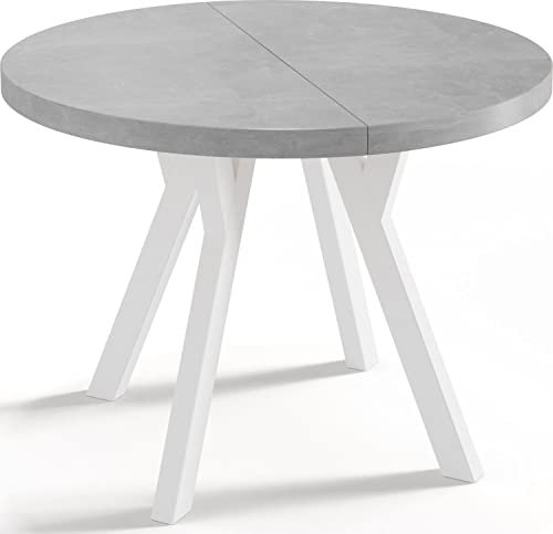 WFL GROUP Designer Runder Ausziehbarer Esstisch - Loft-Stil, Industriell, Platzsparend - Weiße Beine - 100 bis 200cm - für 6-8 Personen - Hergestellt in EU - Beton Grau - 200 cm