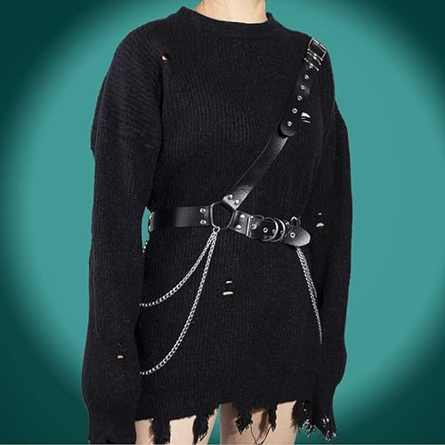 Wambere Damen Punk PU LederGürtel,Schwarz Mode Kettengürtel Frauen Gothic Taillengürtel für Damen,Taillenkette Gürtel Bauchkette aus Leder Rave Festival Sexy Gürtel für Damen Mädchen