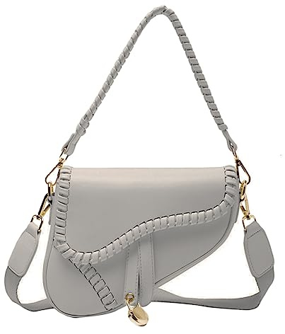 PURFANREE Damen Trendy Sattel Umhängetasche Clutch Geldbörse Unterarm Handtasche Satchel Handtasche Crossbody Bag, GRAU, Einheitsgröße