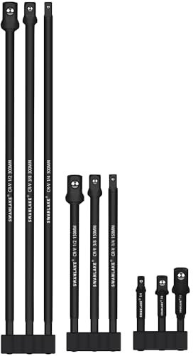 SWANLAKE 9-Piece Socket Sets, 3-Inch 6-Inch and 12-Inch Hex Shank Impact Driver Socket Adapter, Socket to Drill Adapter 1/4 3/8 1/2 Impact Socket Driver Adapter