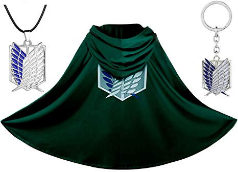 Wellcalmly 3 Stück Anime Cosplay Umhang Shingeki No Kyojin Umhang Halloween Cosplay Kostüm mit Halskette und Schlüsselanhänger (S)