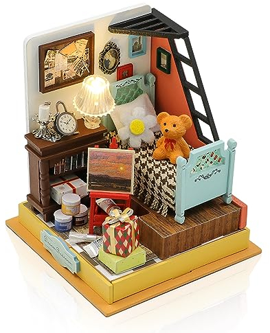 Cuteefun Casa en Miniatura para Montar, Kit de Maquetas Casas DIY con Muebles, Regalo de Cumpleaños Navidad y Halloween(Dormitorio de ensueño)