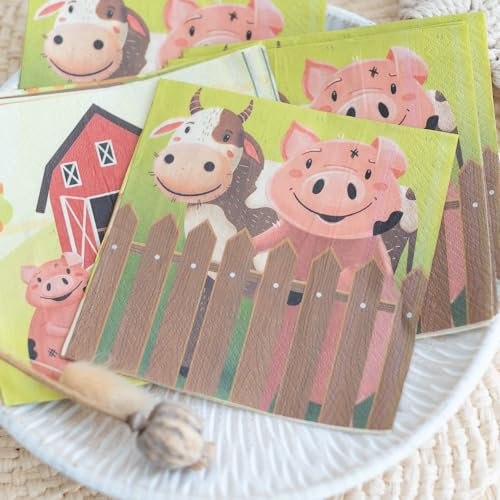 40 x Servietten zum Bauernhof Kindergeburtstag - Bauernhof Papierservietten zum Bauernhof Geburtstag - gedruckt in der EU und plastikfrei verpackt.