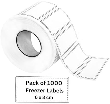 Shazeel Freezer Labels - 1000 Pcs White Plain Removable Frozen Food Storage Rolls - 6x3cm Waterproof & Sticky Stickers for Containers, Jars - Easy Peel Off
