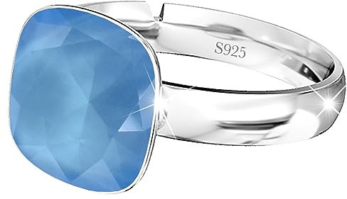 925 Sterling Silber 44 farben Ringe für Damen Verstellbarer mit Marken Kristalle, Glänzend Cubic Zirkonia Ring Fingerring Kommt in Schmuck Geschenk Box (Azure Blue)