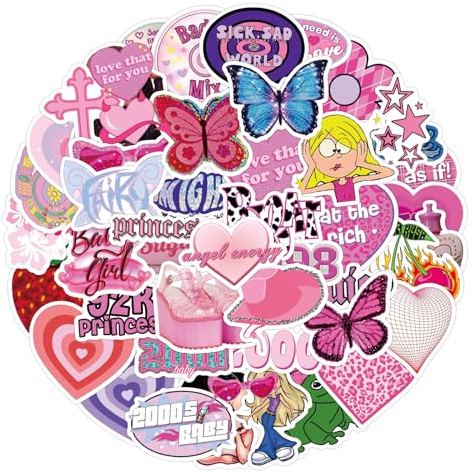 RabbFit 60pcs y2k Retro ästhetische Aufkleber, Coole Comic Cartoon Aufkleber aus, Vinyl -wasserdichte Aufkleber, geeignet für Computer, Gitarre, Wasserflasche, Geburtstagsgeschenke für Mädchen