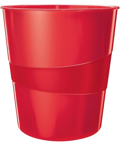 Leitz WOW Papelera de 15 Litros, Papelera Roja, Plástico, 52781026