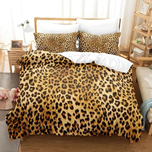 TaRvit Bettwäsche 140x200 Leopard Bettwäsche 140x200 Mode 2 teilig Set, Mikrofaser Bettwäsche Set und 1 Kissenbezug 80x80, Weiche Atmungsaktive Bettwäsche-Sets mit Reißverschluss