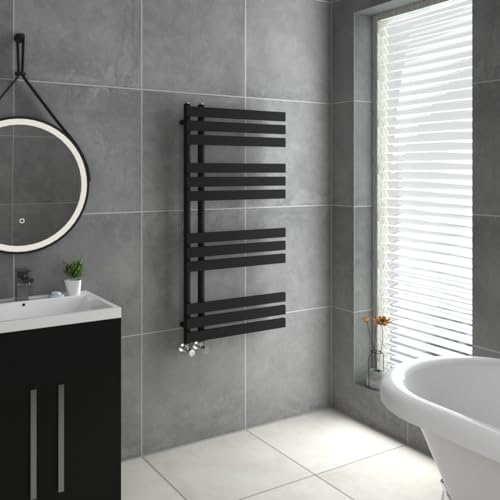 Warmehaus Designer Heated Towel Rail D Shape Bathroom Ladder Style Radiator Warmer Central Heating Black 1200x600mm