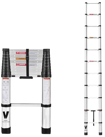 Teleskopleiter 3.2m, BOWEITI Verlängerung Leiter EIN-Knopf-Retraktion, Aluminium zusammenklappbare Leiter Slow Down Design für Home RV Loft, 330 lbs Max Kapazität