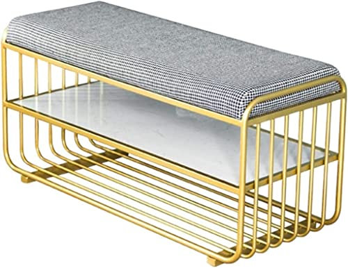 Eingangsbank, Schuhbank für Wohnzimmer, Eingangsschuhbank, einfacher Wohnrahmen, Wickelhocker mit weichem Kissen an der Tür, Garderobenbänke (Farbe: Gold, Größe